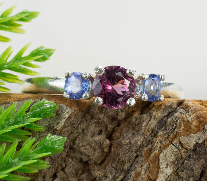 Pink Spinel and Tanzanite Sterling Silver Ring, Genuine Untreated Spinel and Tanzanite; Tanzanite Ring; Pink Spinel Ring