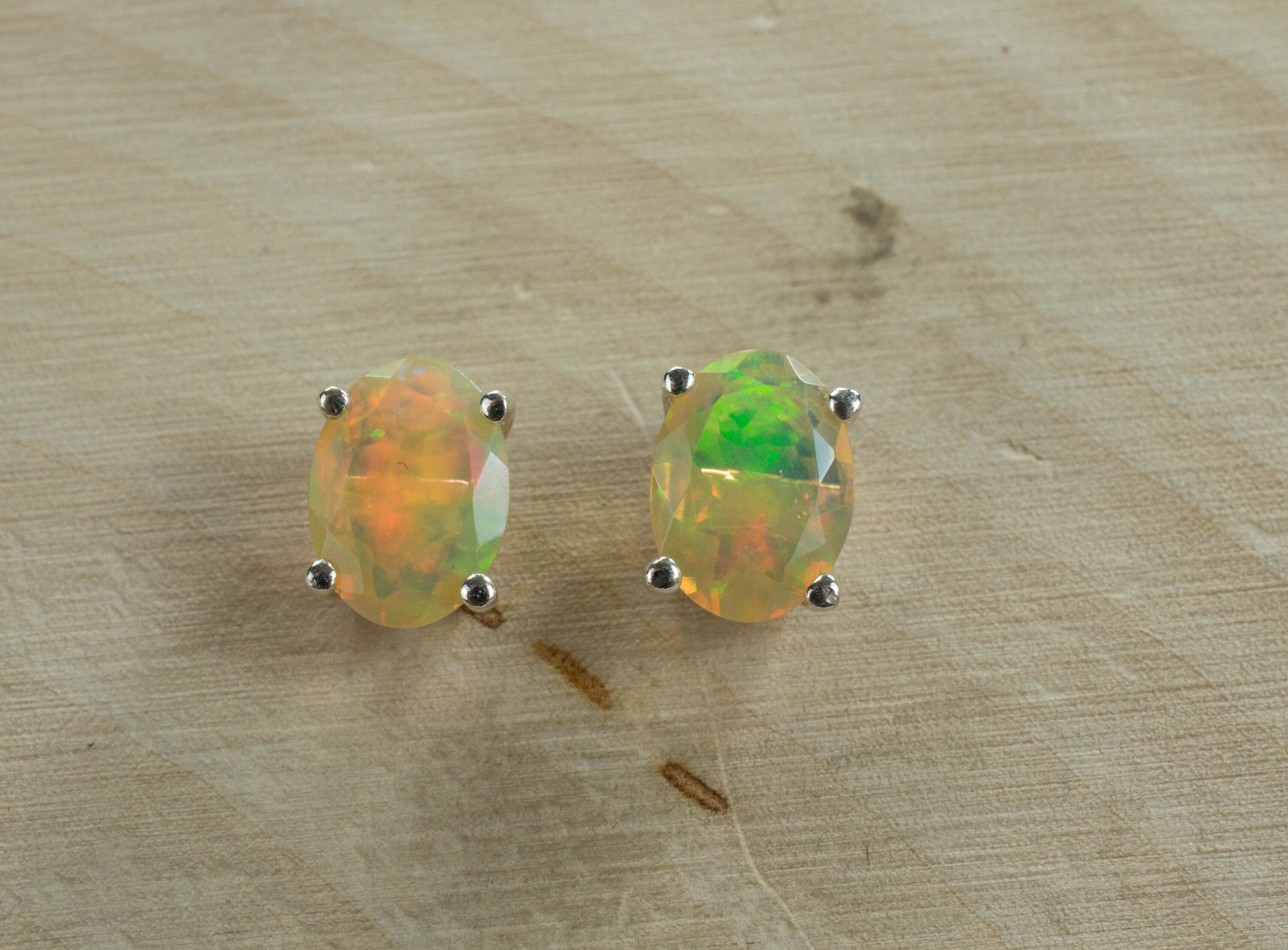 Ethiopian Opal Sterling Silver Earrings, Genuine Untreated Ethiopian Opals; 1.400cts - Mark Oliver Gems