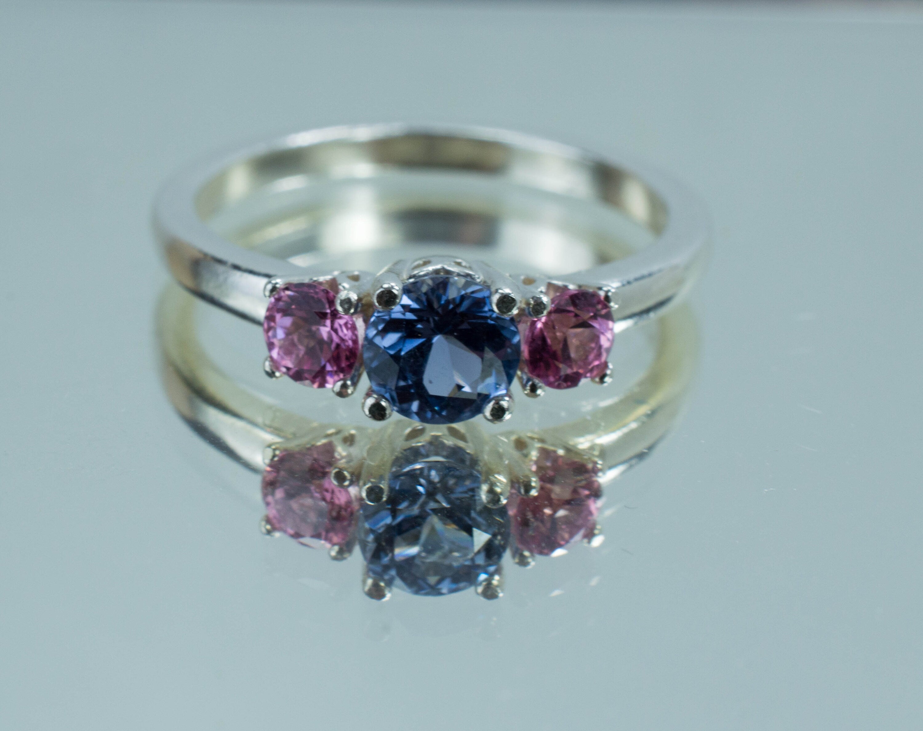 Blue Spinel and Pink Spinel Sterling Silver Ring, Genuine Untreated Spinel; Blue Spinel Ring; Pink Spinel Ring - Mark Oliver Gems