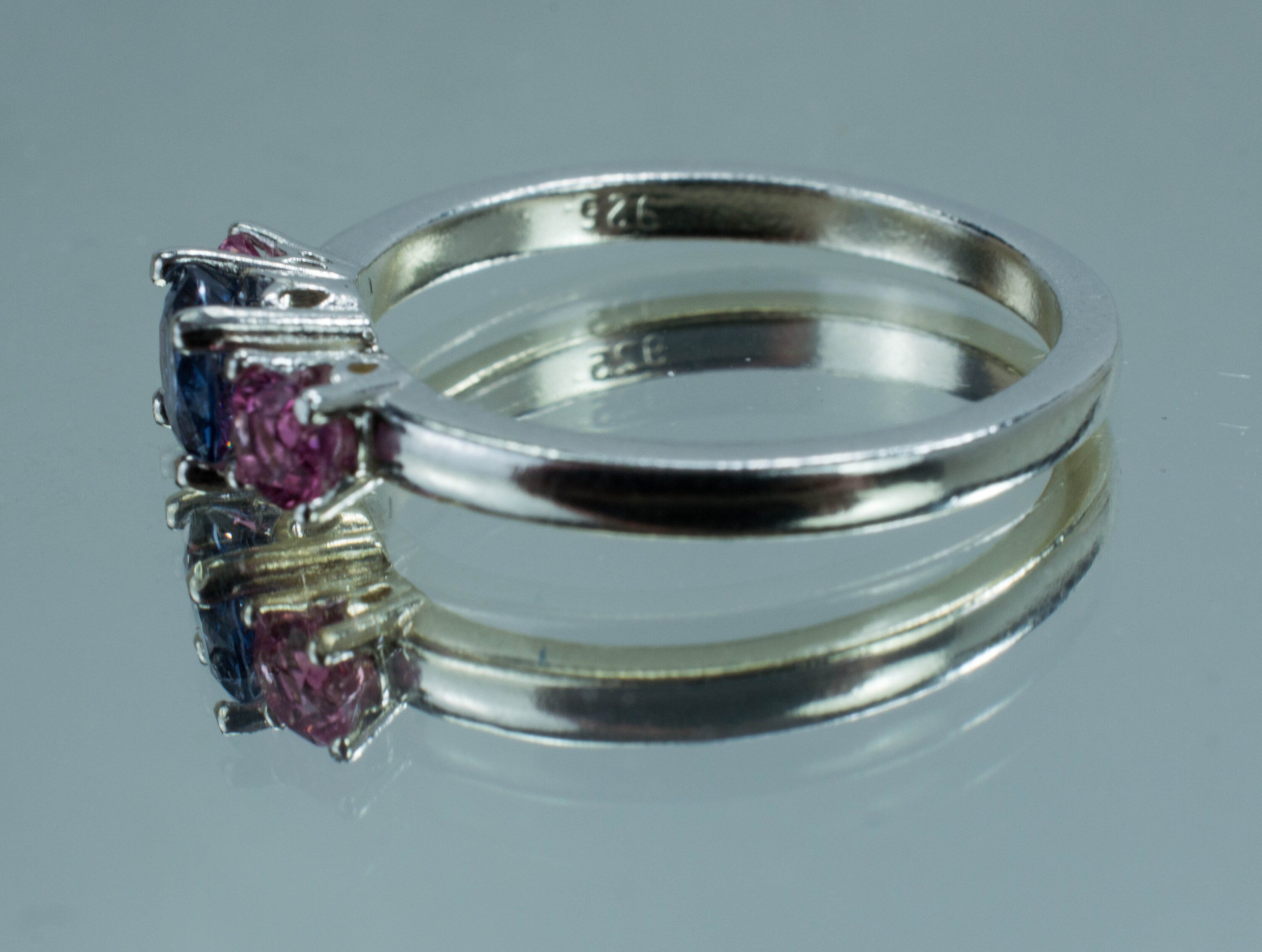 Blue Spinel and Pink Spinel Sterling Silver Ring, Genuine Untreated Spinel; Blue Spinel Ring; Pink Spinel Ring - Mark Oliver Gems