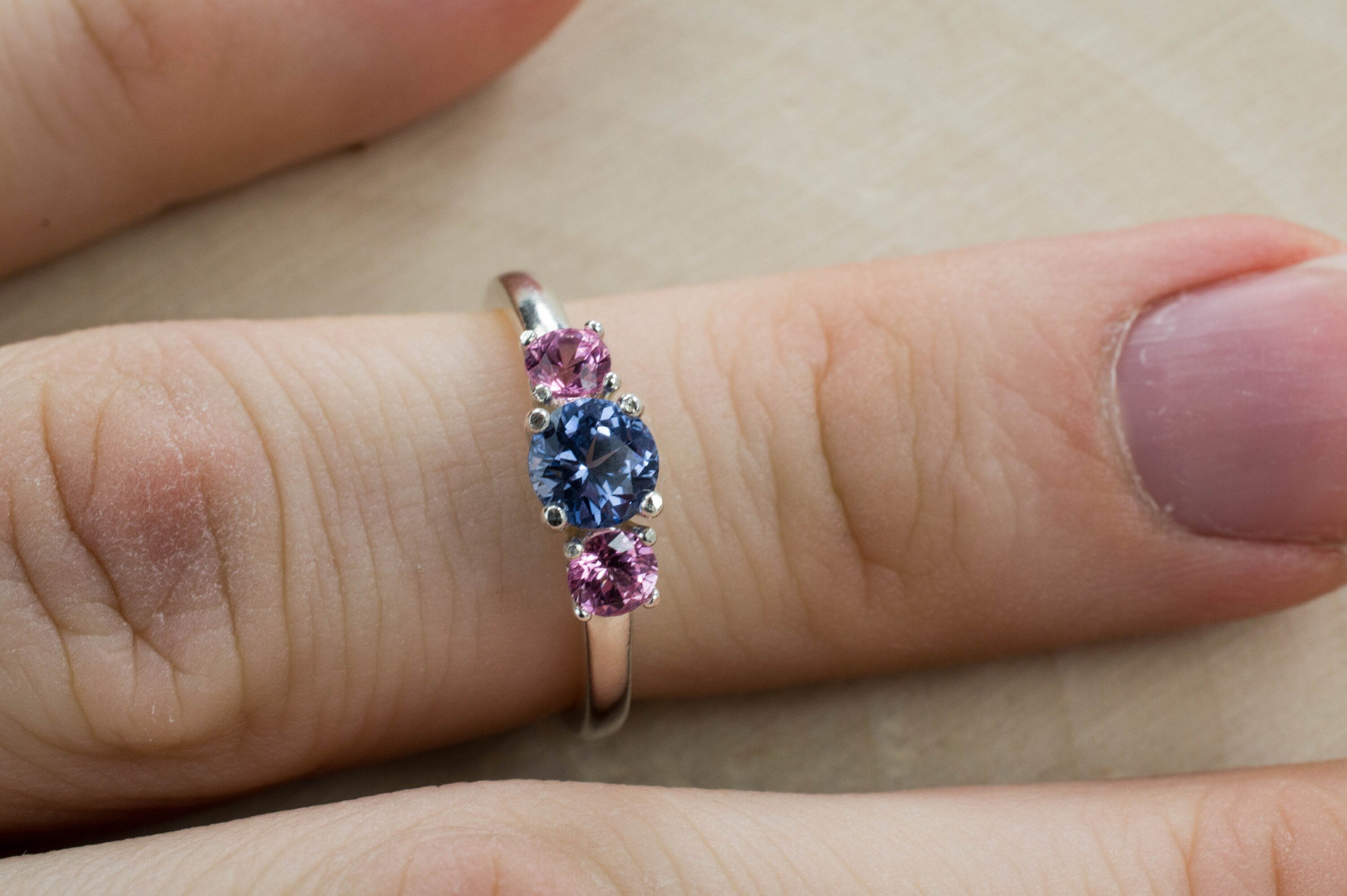 Blue Spinel and Pink Spinel Sterling Silver Ring, Genuine Untreated Spinel; Blue Spinel Ring; Pink Spinel Ring - Mark Oliver Gems