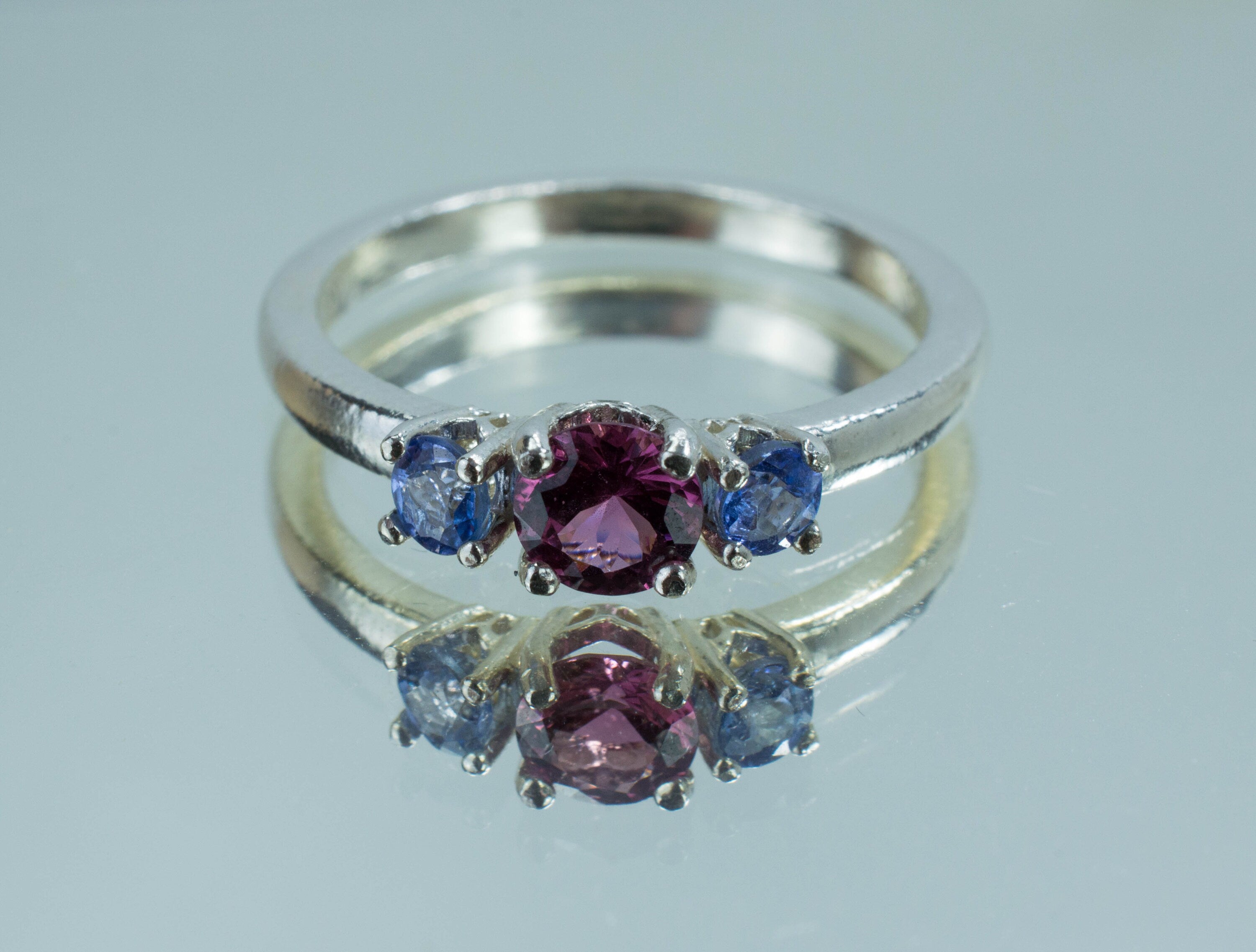 Pink Spinel and Tanzanite Sterling Silver Ring, Genuine Untreated Spinel and Tanzanite; Tanzanite Ring; Pink Spinel Ring - Mark Oliver Gems