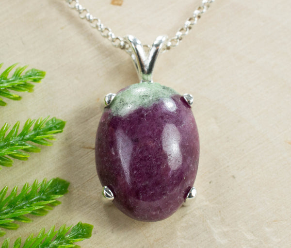Ruby Zoisite Sterling Silver Pendant; Genuine Untreated Tanzanian Anyolite
