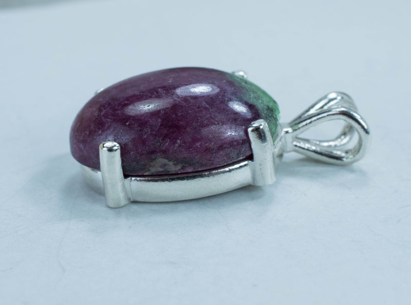 Ruby Zoisite Sterling Silver Pendant; Genuine Untreated Tanzanian Anyolite