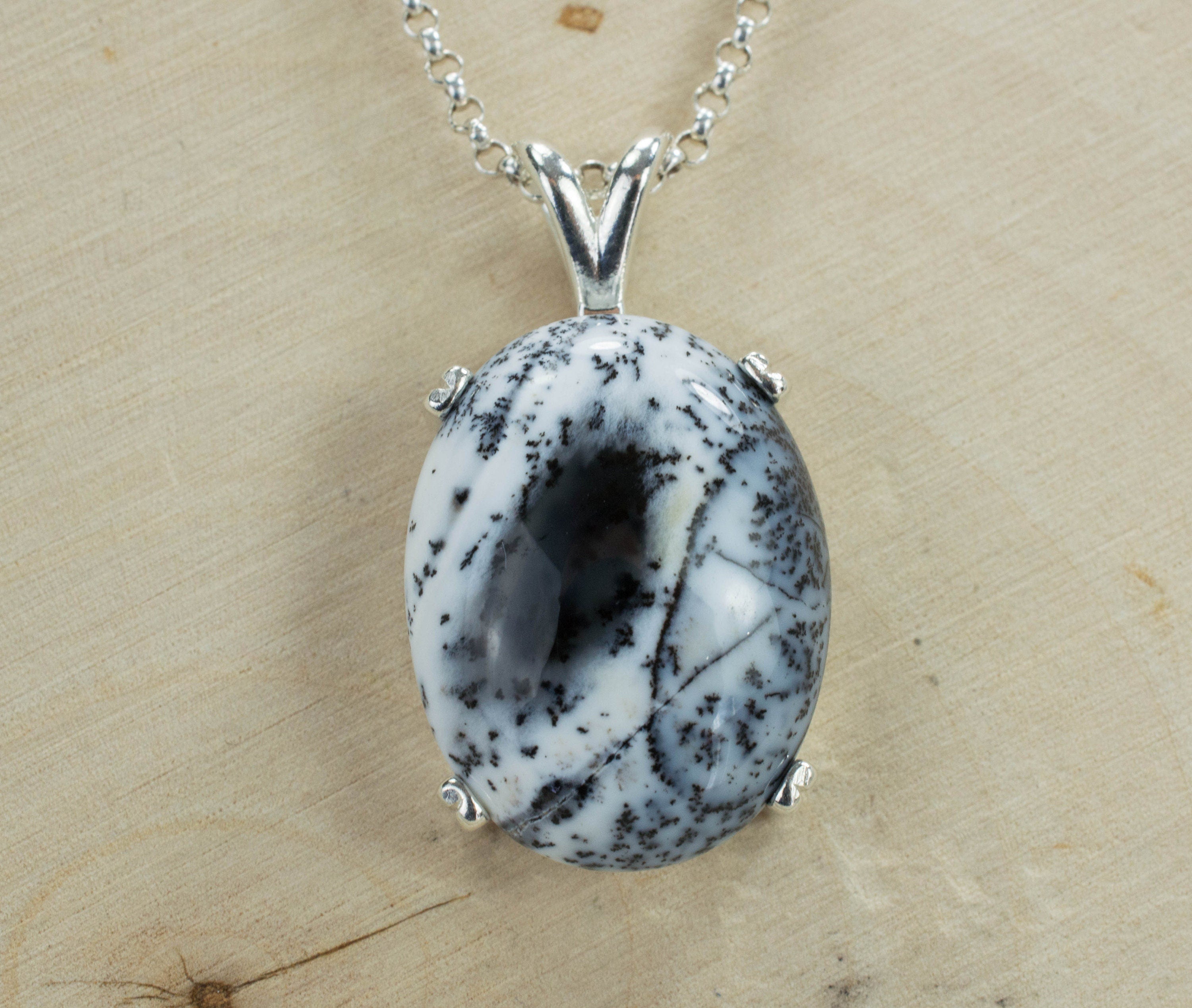 Dendritic Agate Sterling Silver Pendant; Genuine Untreated India Agate; Agate Pendant - Mark Oliver Gems