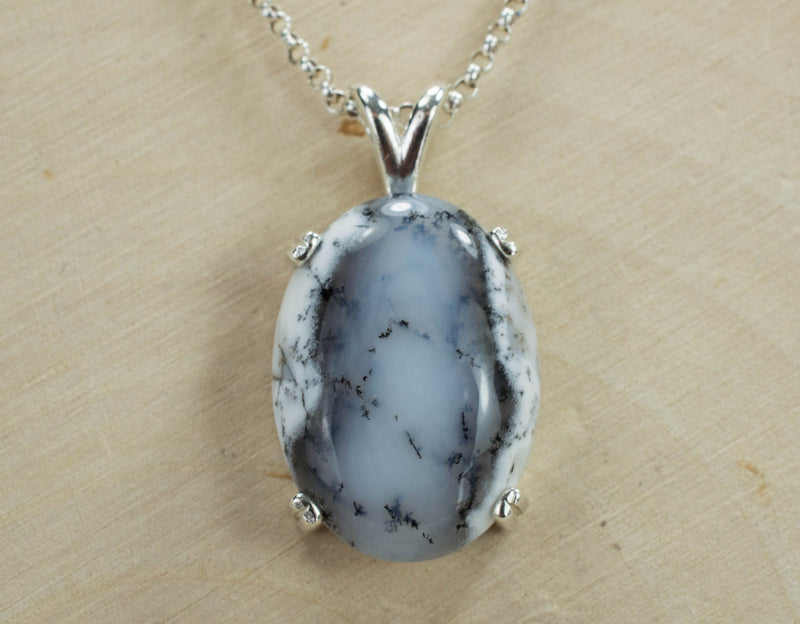 Dendritic Agate Sterling Silver Pendant; Genuine Untreated India Agate; Agate Necklace