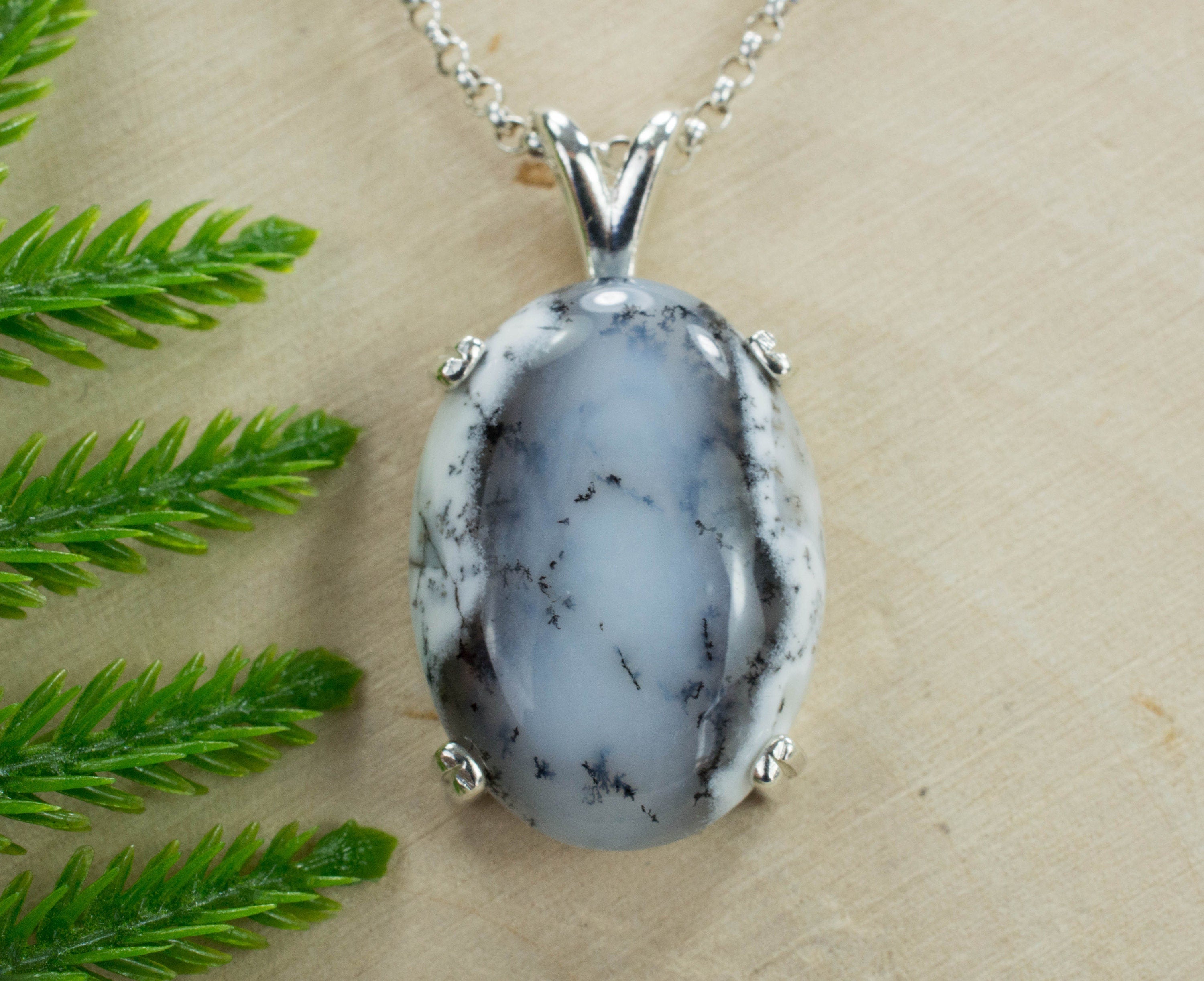 Dendritic Agate Sterling Silver Pendant; Genuine Untreated India Agate; Agate Necklace - Mark Oliver Gems