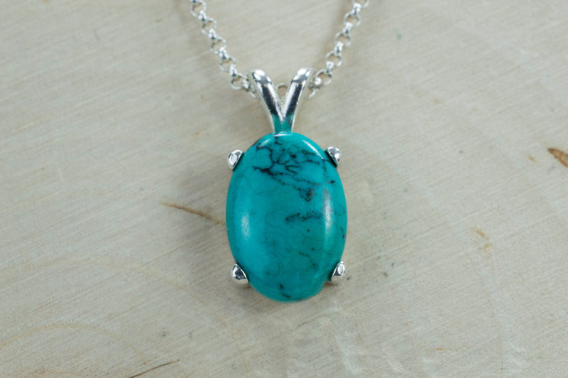 Turquoise Sterling Silver Pendant, Genuine Kingman Mine Turquoise
