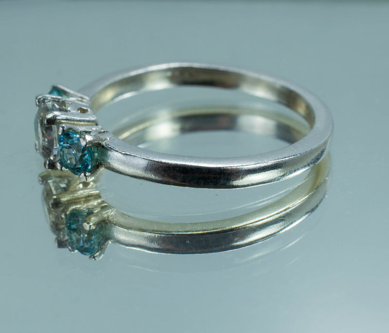 Tanzanian Quartz and Blue Zircon Sterling Silver Ring, Genuine Untreated Mondo Quartz and Cambodian Zircon; Blue Zircon Ring; Quartz Ring
