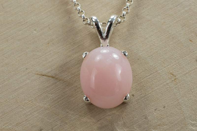 Pink Opal Sterling Silver Pendant, Genuine Untreated Peru Opal; Opal Pendant