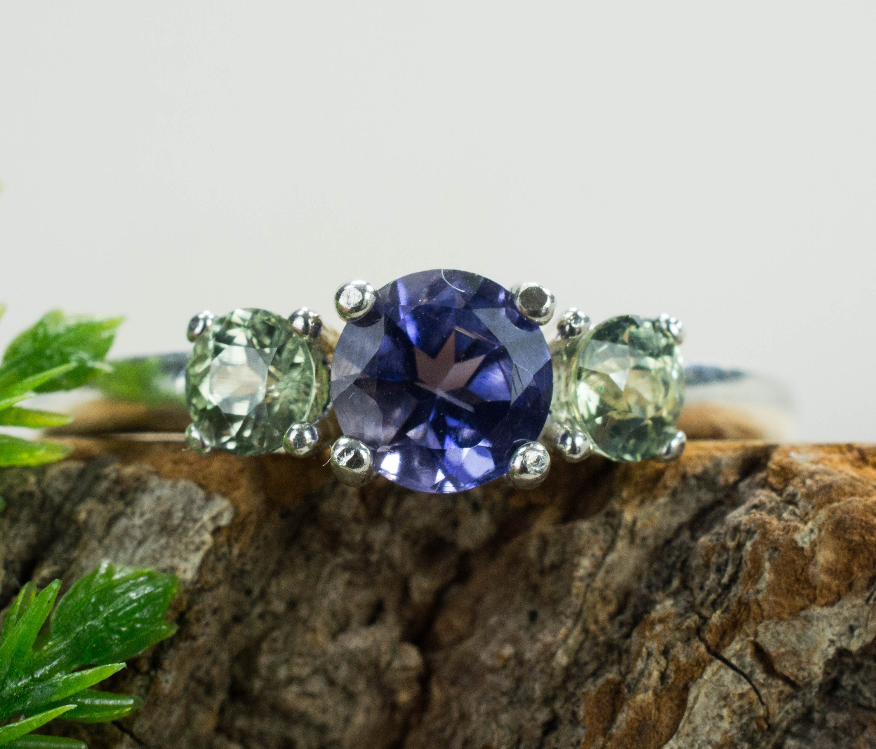 Iolite and Sapphire Sterling Silver Ring; Genuine Untreated Madagascar Iolite and Sapphire; Iolite Ring; Sapphire Ring - Mark Oliver Gems