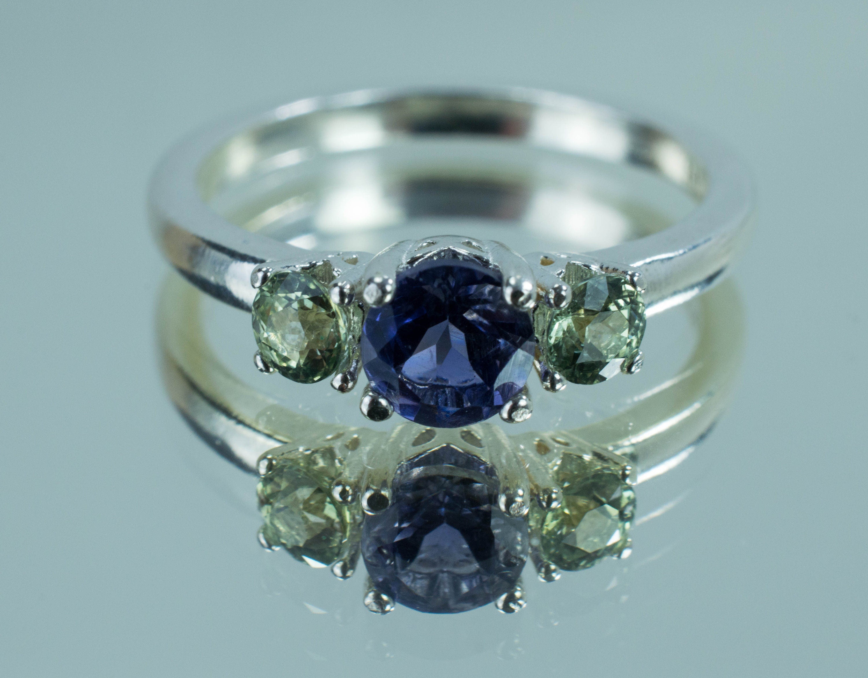 Iolite and Sapphire Sterling Silver Ring; Genuine Untreated Madagascar Iolite and Sapphire; Iolite Ring; Sapphire Ring - Mark Oliver Gems