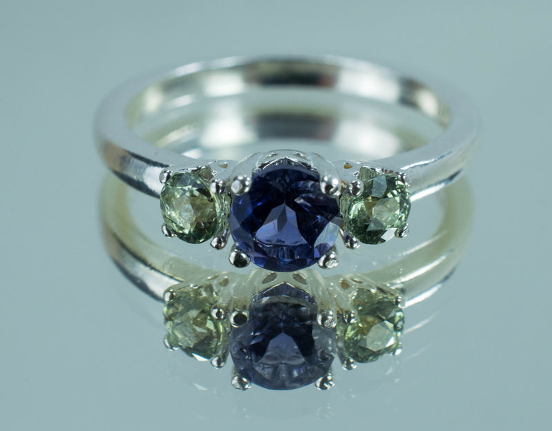 Iolite and Sapphire Sterling Silver Ring; Genuine Untreated Madagascar Iolite and Sapphire; Iolite Ring; Sapphire Ring