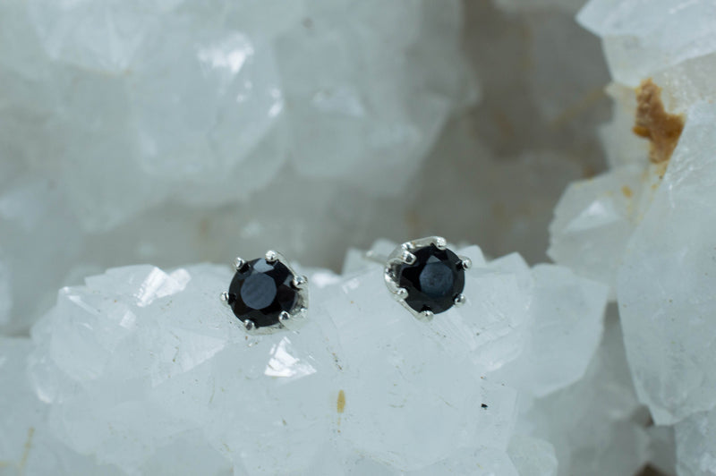 Black Spinel Sterling Silver Earrings; Genuine Untreated Thailand Spinel; 0.650cts