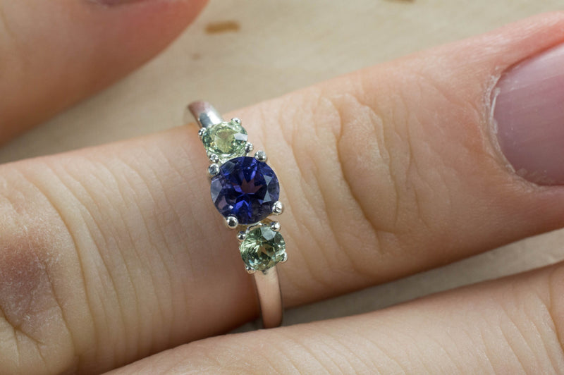 Iolite and Sapphire Sterling Silver Ring; Genuine Untreated Madagascar Iolite and Sapphire; Iolite Ring; Sapphire Ring