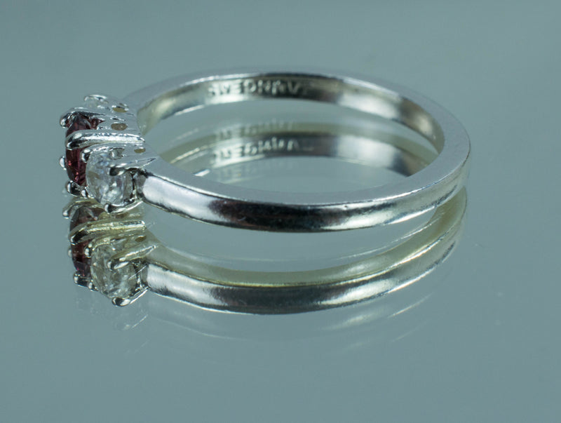 Rhodolite Garnet and Zircon Sterling Silver Ring, Genuine Garnet and Zircon