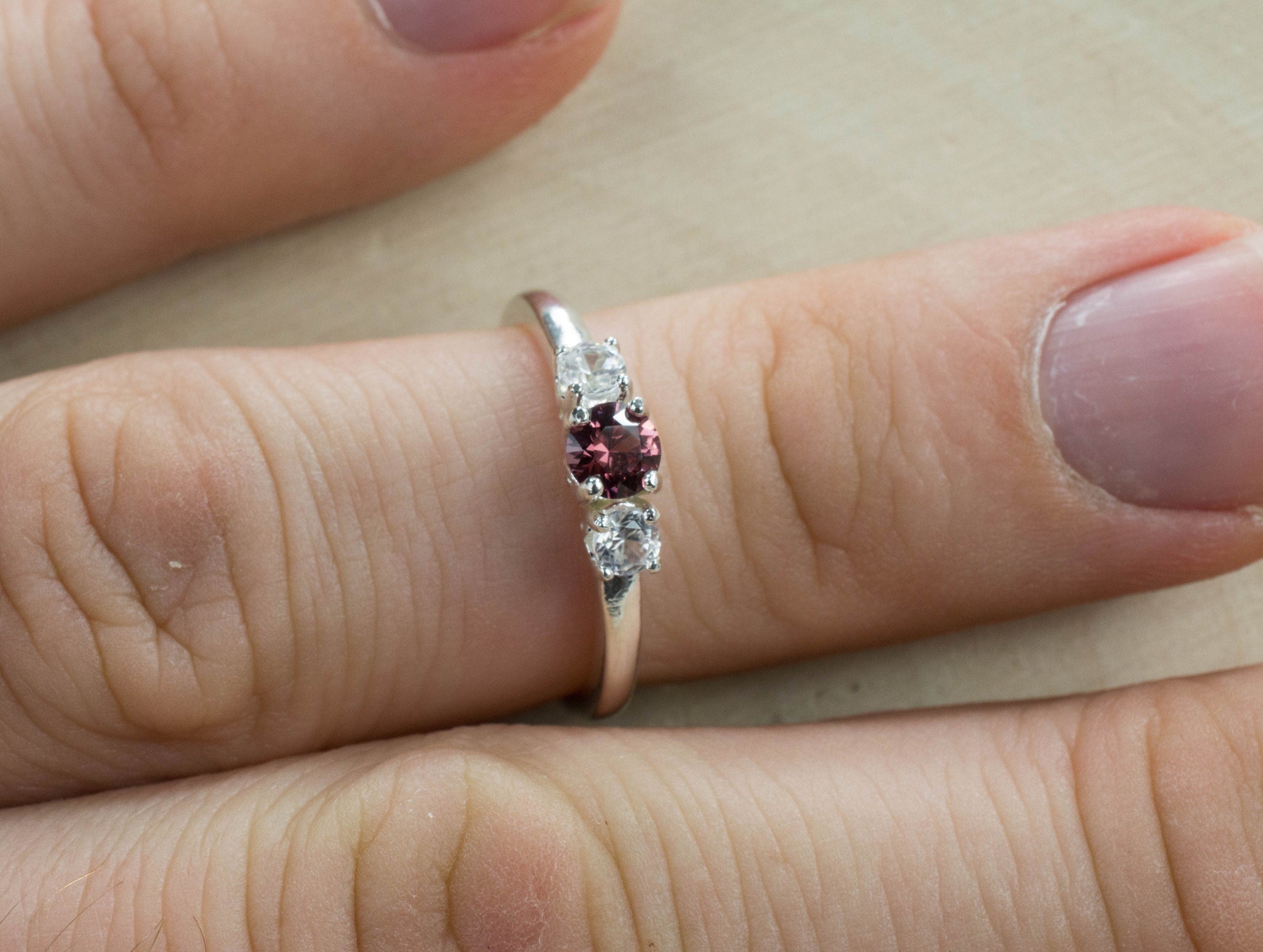 Rhodolite Garnet and Zircon Sterling Silver Ring, Genuine Garnet and Zircon - Mark Oliver Gems