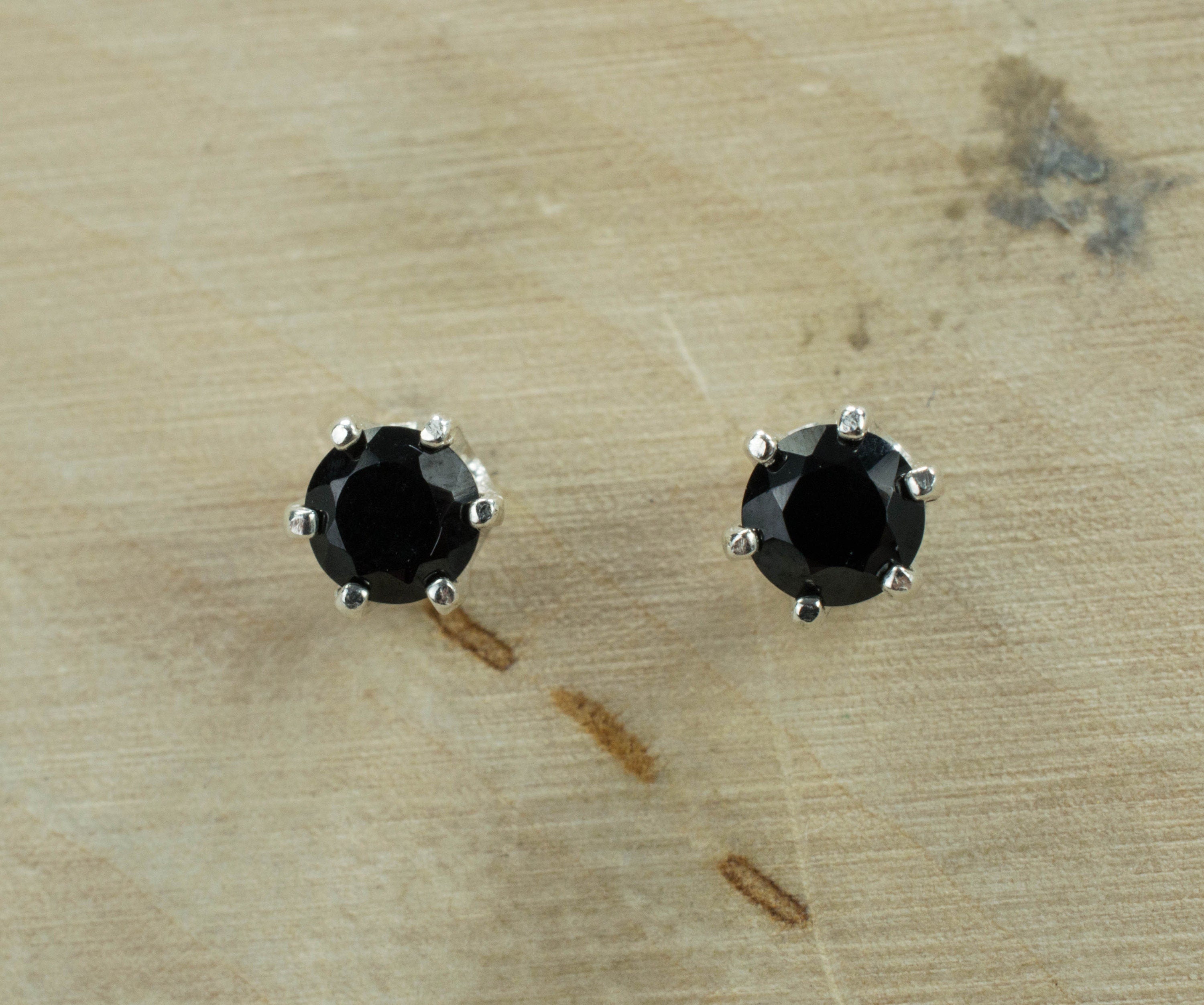 Black Spinel Sterling Silver Earrings; Genuine Untreated Thailand Spinel; 0.570cts - Mark Oliver Gems