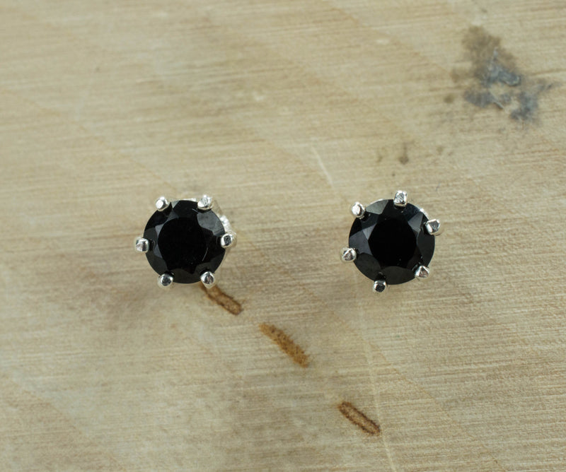 Black Spinel Sterling Silver Earrings; Genuine Untreated Thailand Spinel; 0.570cts