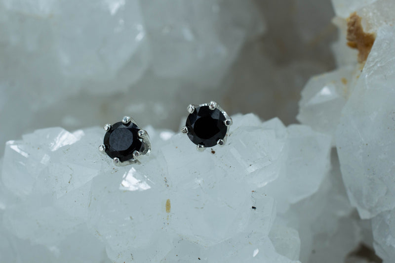 Black Spinel Sterling Silver Earrings; Genuine Untreated Thailand Spinel; 0.570cts