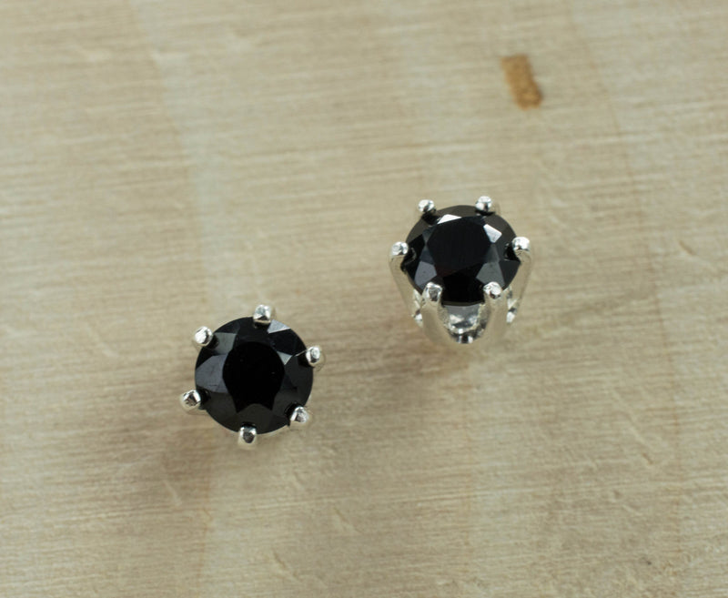 Black Spinel Sterling Silver Earrings; Genuine Untreated Thailand Spinel; 0.650cts