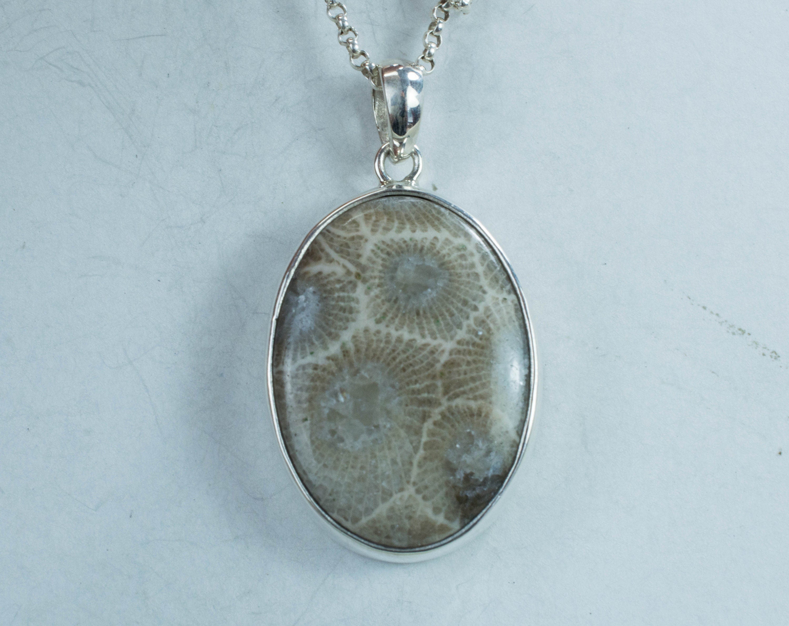 Petoskey Stone Sterling Silver Pendant; Genuine Untreated Michigan Fossil Coral; Petoskey Stone - Mark Oliver Gems