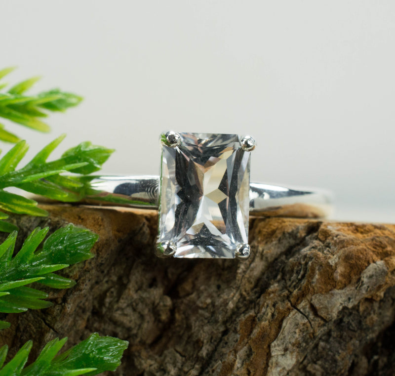 Goshenite Sterling Silver Ring; Genuine Untreated Mozambique Beryl; Platinum Beryl Solitaire
