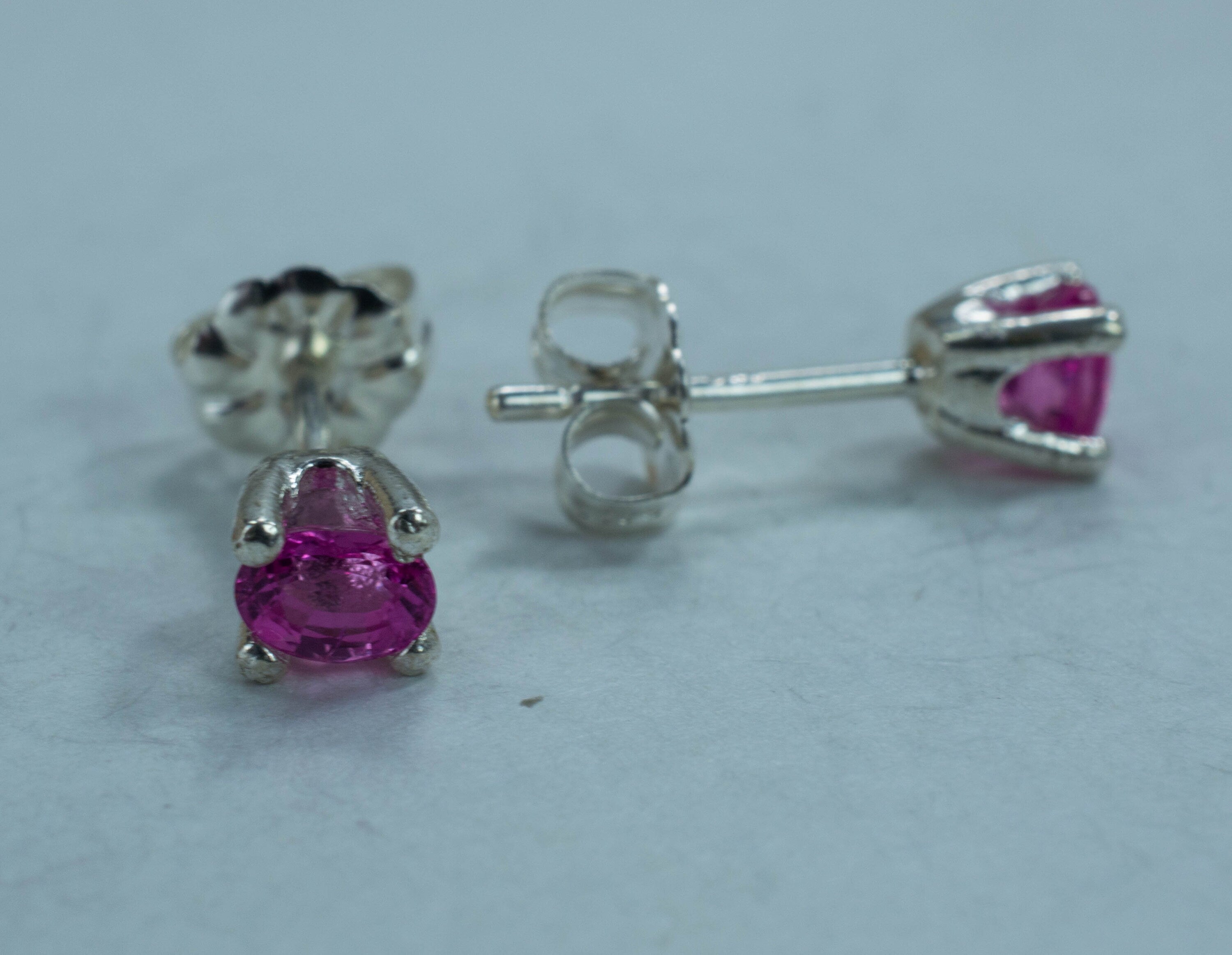 Pink Sapphire Sterling Silver Earrings; Genuine Vietnam Sapphire; Sapphire Studs - Mark Oliver Gems