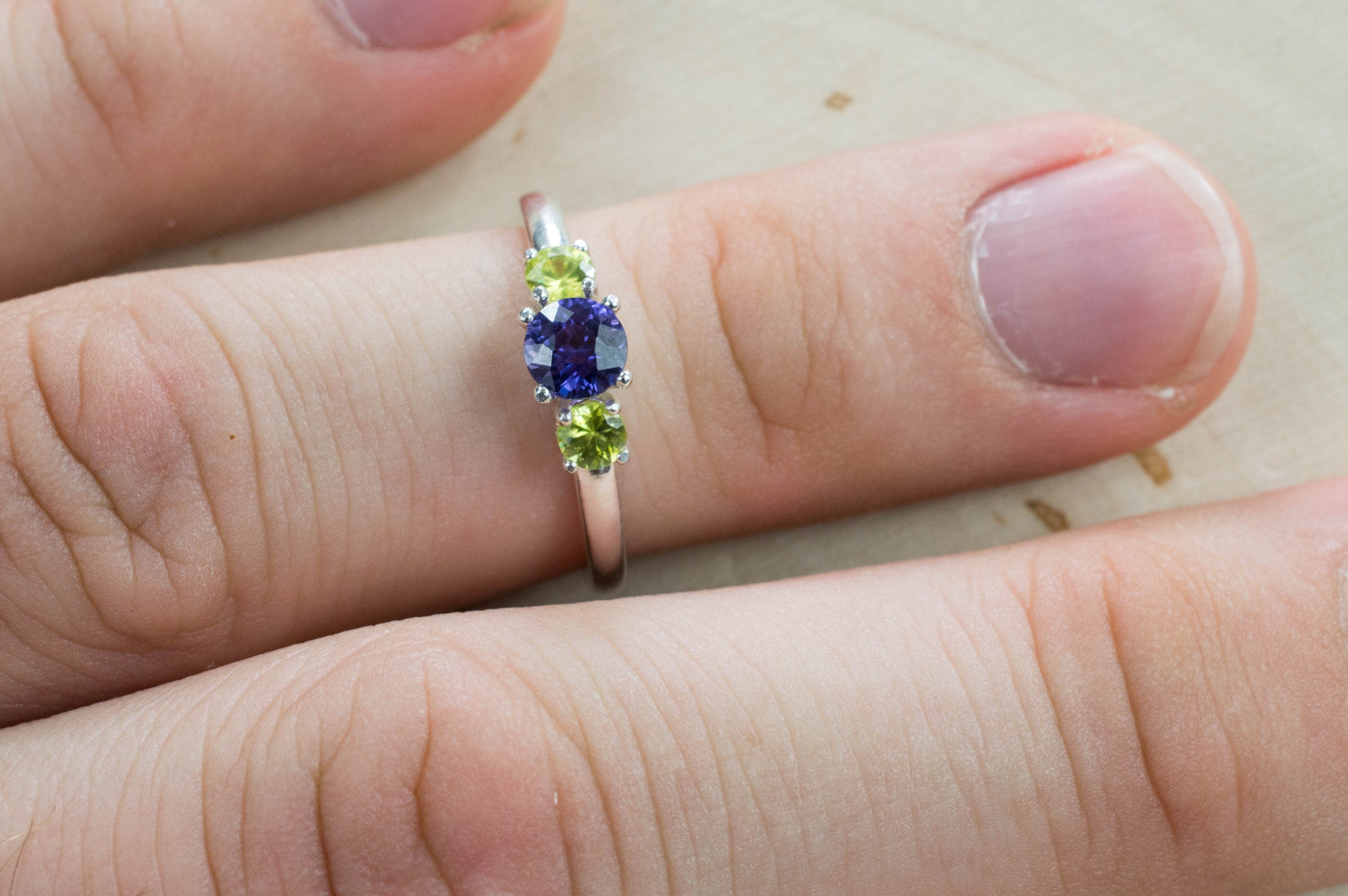 Purple Sapphire and Sphene Ring, Genuine Untreated Sapphire and Sphene; Sapphire Ring; Sphene Ring - Mark Oliver Gems