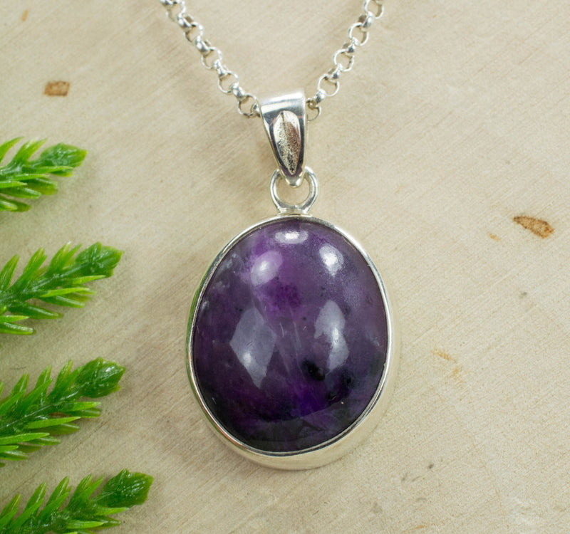 Sugilite Sterling Silver Pendant; Genuine Untreated South African Sugilite; 14.865cts