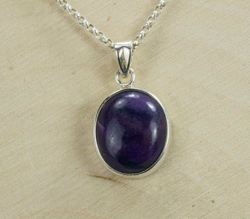 Sugilite Sterling Silver Pendant; Genuine Untreated South African Sugilite; 13.110cts