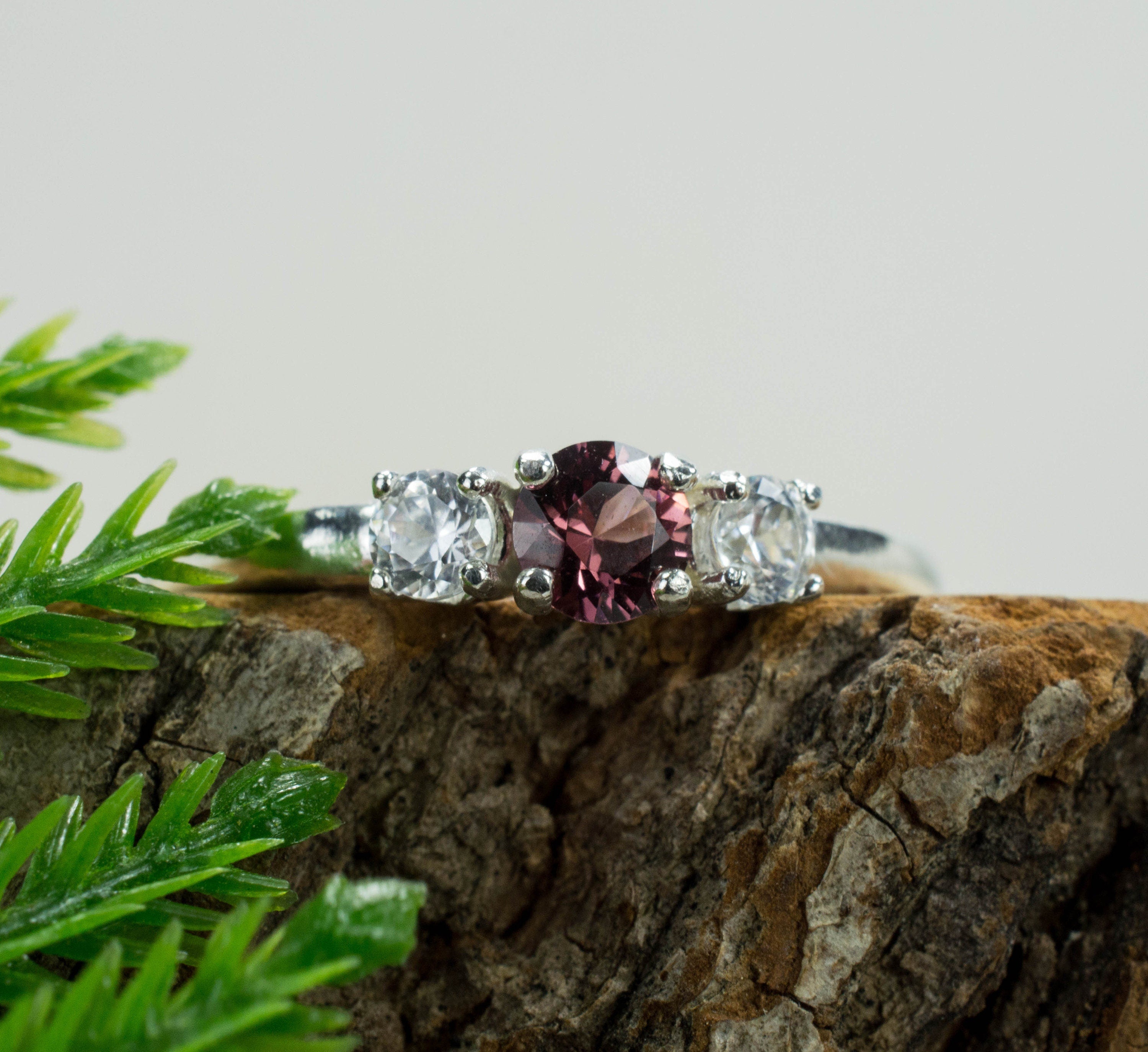 Rhodolite Garnet and Zircon Sterling Silver Ring, Genuine Garnet and Zircon - Mark Oliver Gems