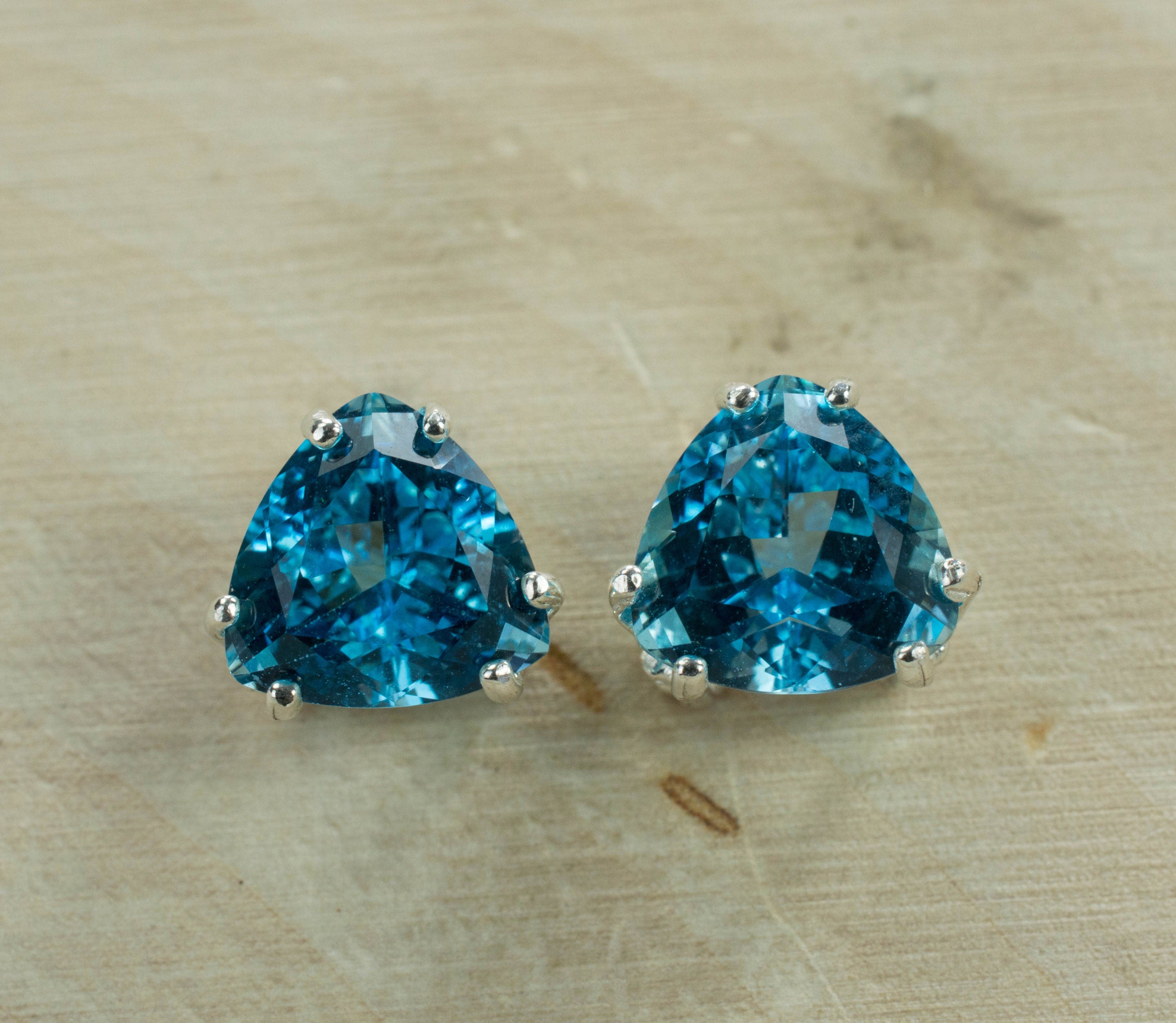 Blue Topaz Sterling Silver Earrings; Genuine Brazilian Topaz; Topaz Earrings; 4.365cts - Mark Oliver Gems