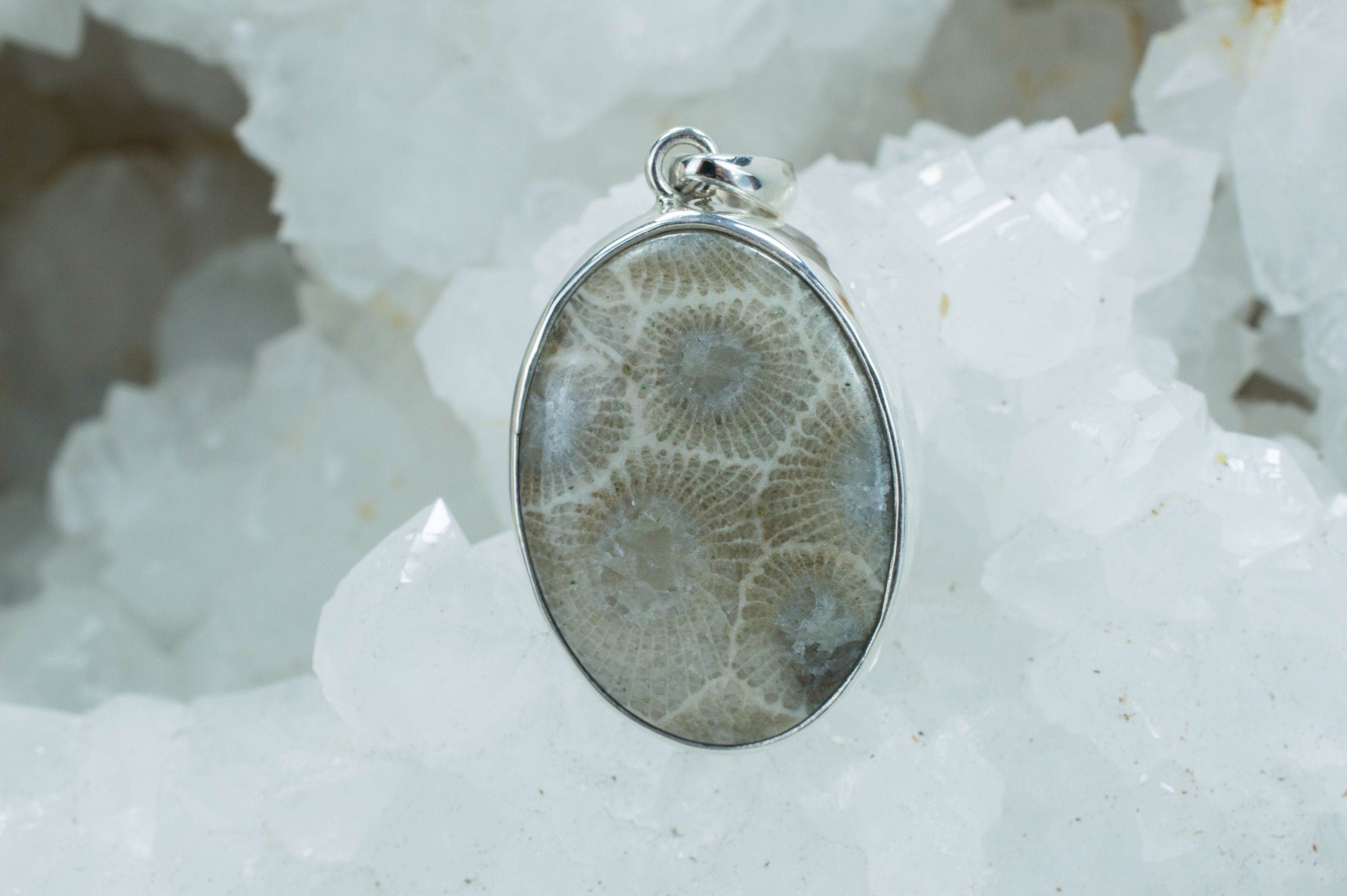Petoskey Stone Sterling Silver Pendant; Genuine Untreated Michigan Fossil Coral; Petoskey Stone - Mark Oliver Gems