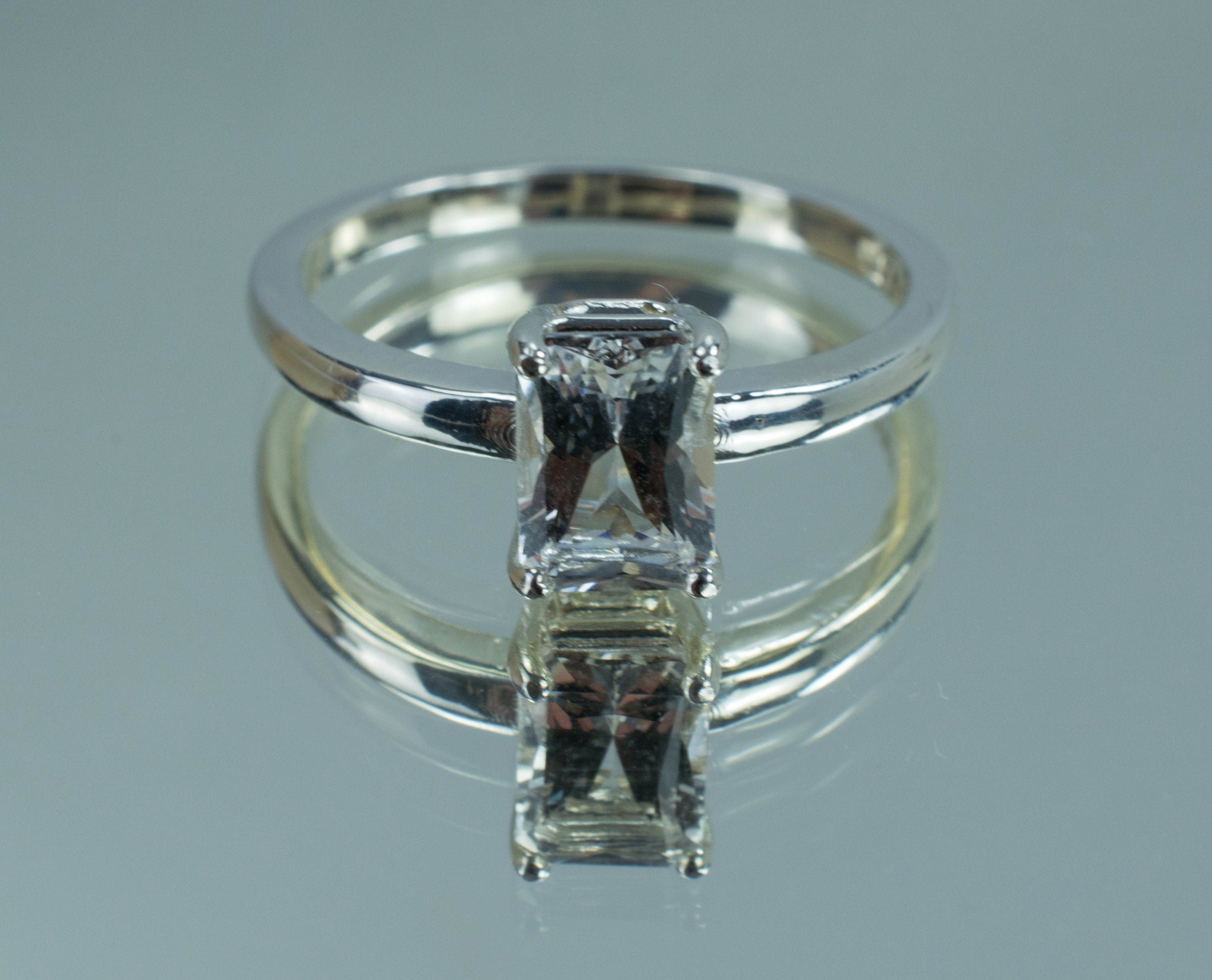 Goshenite Sterling Silver Ring; Genuine Untreated Mozambique Beryl; Platinum Beryl Solitaire - Mark Oliver Gems