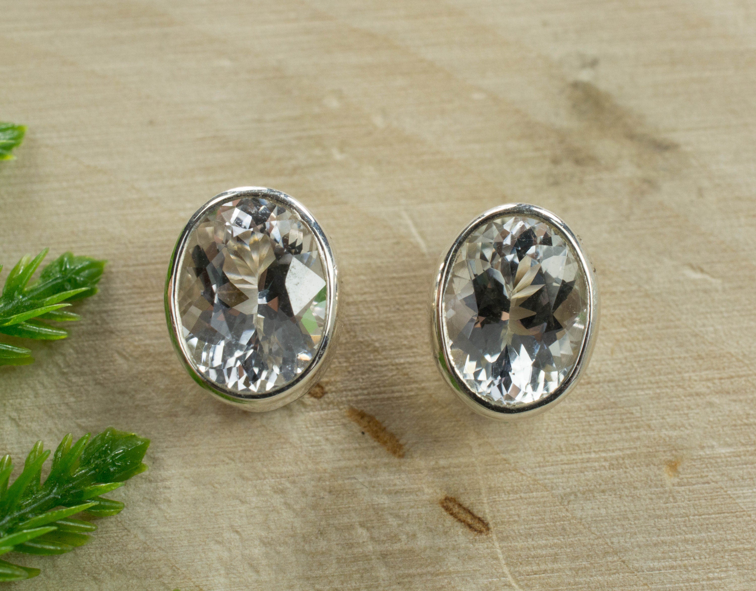 Silver Topaz Sterling Silver Earrings; Genuine Untreated Brazilian Topaz; Topaz Earrings - Mark Oliver Gems