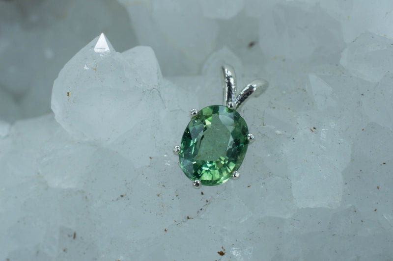 Green Apatite Sterling Silver Pendant; Natural Untreated Madagascan Apatite; Apatite Pendant