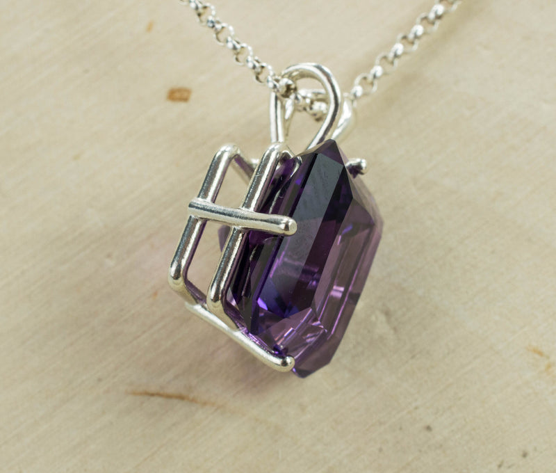 Amethyst Sterling Silver Pendant, Genuine Untreated Brazil Amethyst; 10.015cts