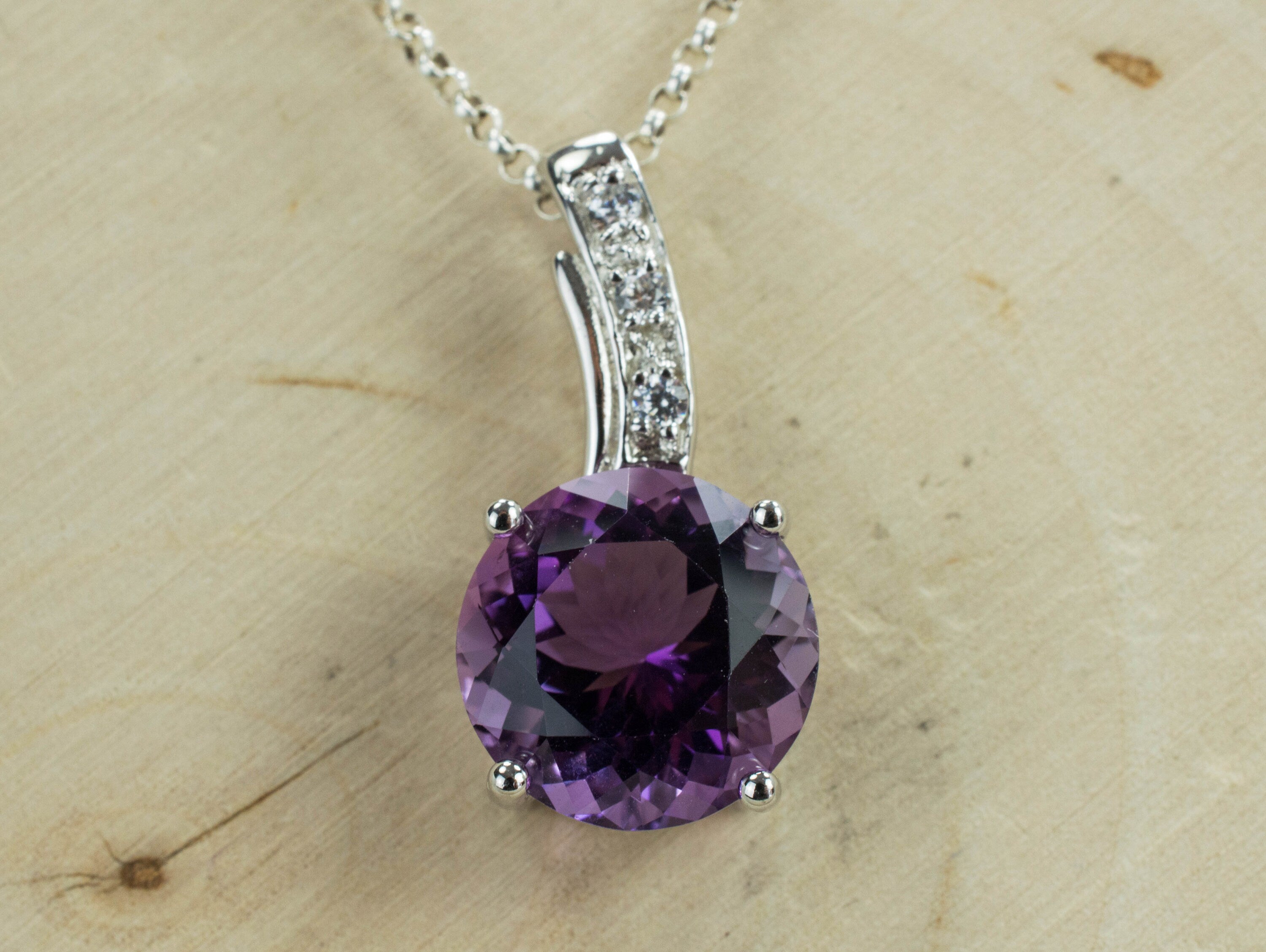 Amethyst Sterling Silver Pendant, Natural Untreated Brazilian Amethyst and Cambodia Zircon; Amethyst Necklace - Mark Oliver Gems