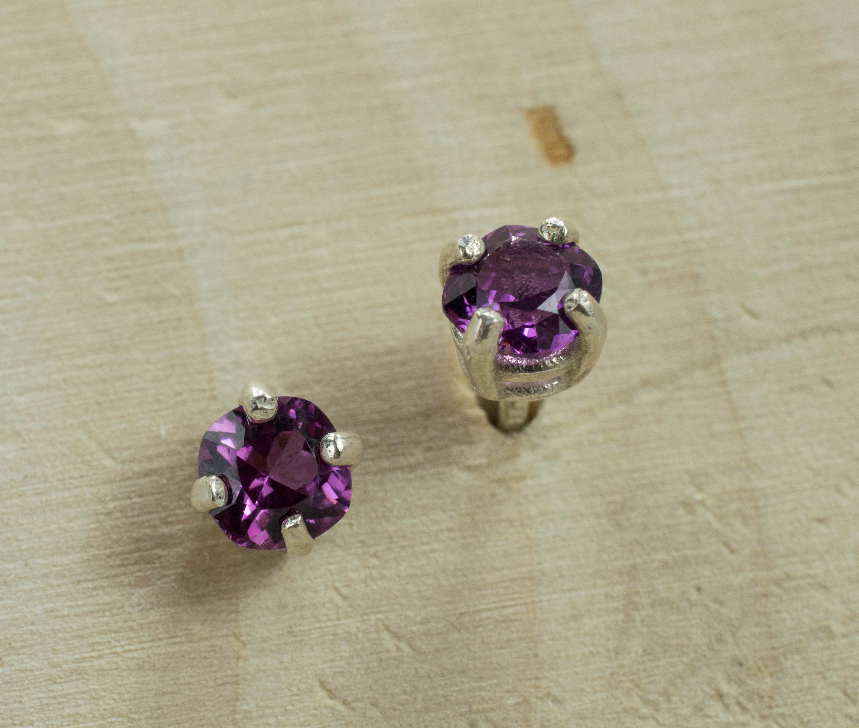 Purple Garnet Sterling Silver Earrings, Genuine Untreated Rare Mozambique Garnet; 0.865cts - Mark Oliver Gems
