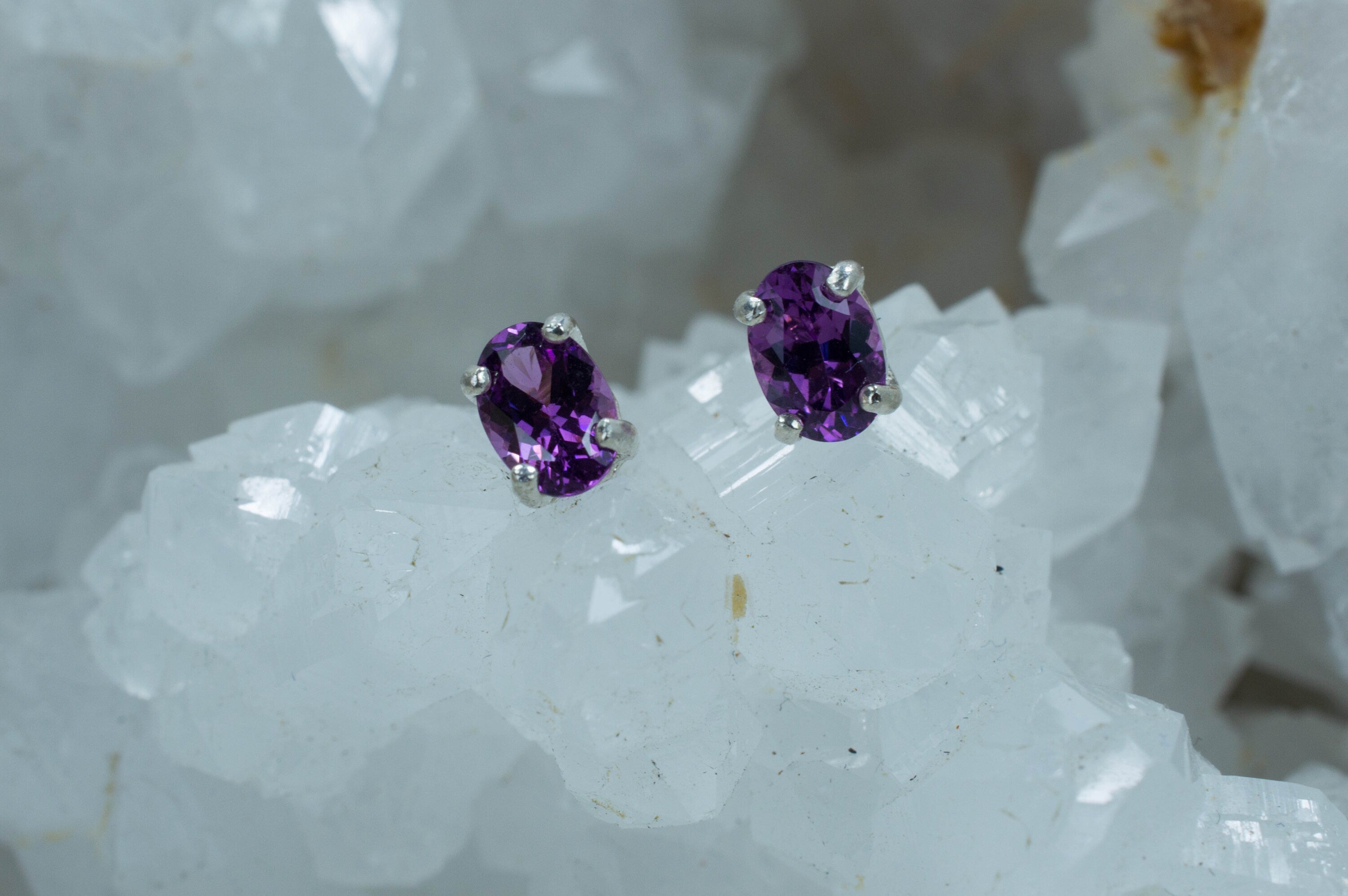 Purple Garnet Sterling Silver Earrings, Genuine Untreated Rare Mozambique Garnet; 0.905cts - Mark Oliver Gems