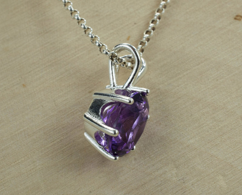 Amethyst Sterling Silver Pendant, Natural Untreated Brazilian Amethyst; Amethyst Necklace