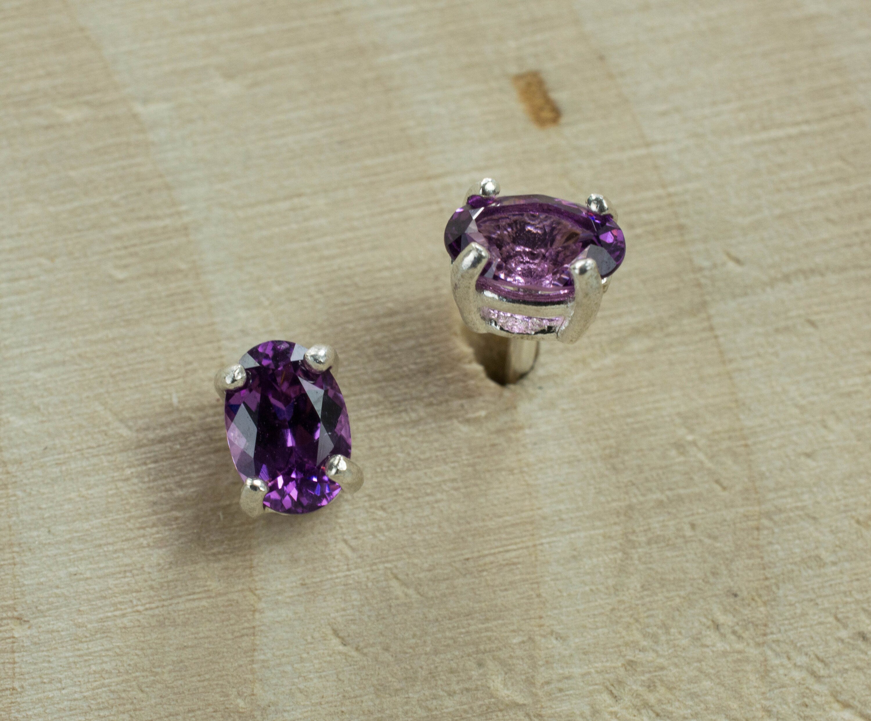 Purple Garnet Sterling Silver Earrings, Genuine Untreated Rare Mozambique Garnet; 0.905cts - Mark Oliver Gems