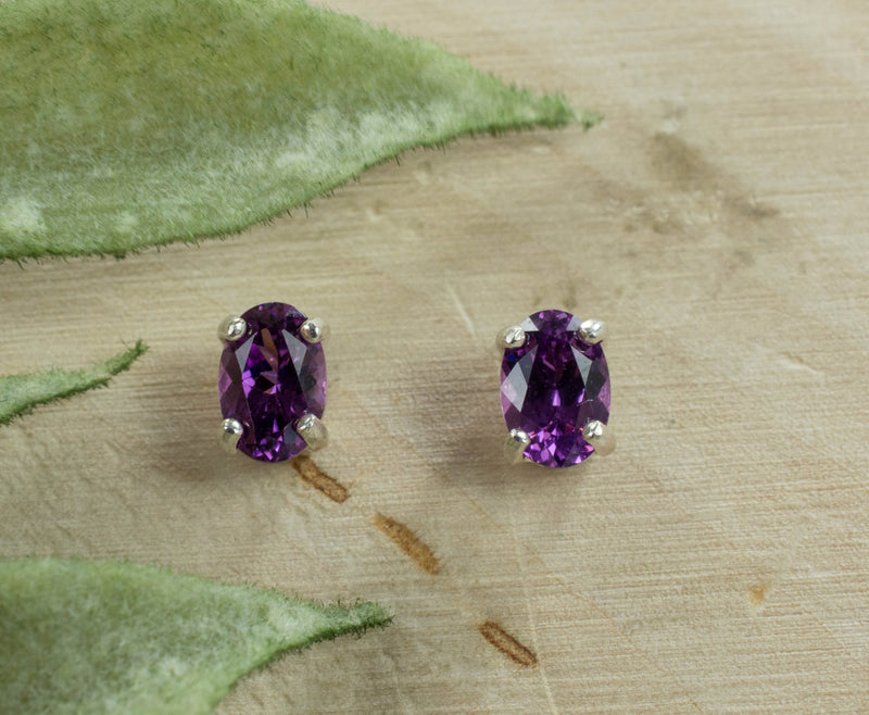 Purple Garnet Sterling Silver Earrings, Genuine Untreated Rare Mozambique Garnet; 0.905cts