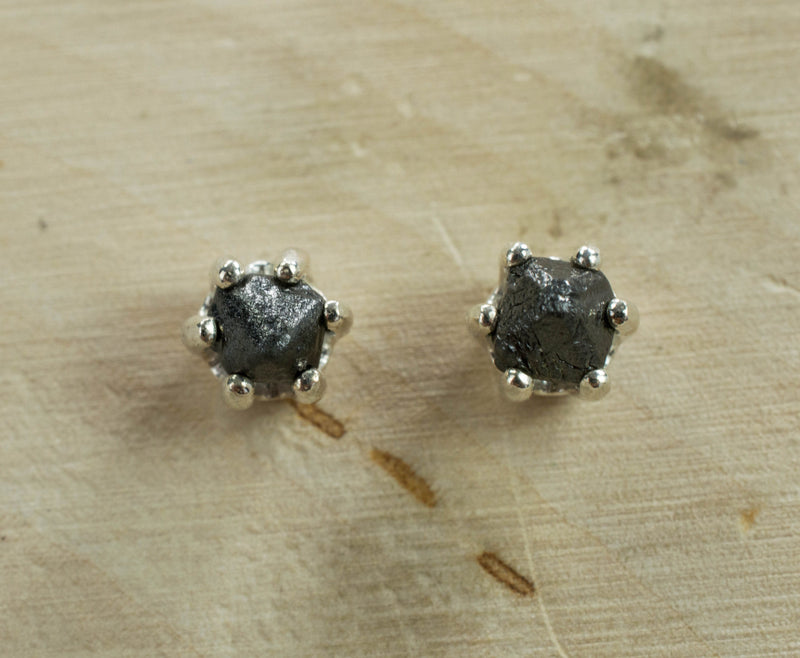 Black Diamond Sterling Silver Earrings; Natural Untreated Ethiopian Diamonds; 1.235cts