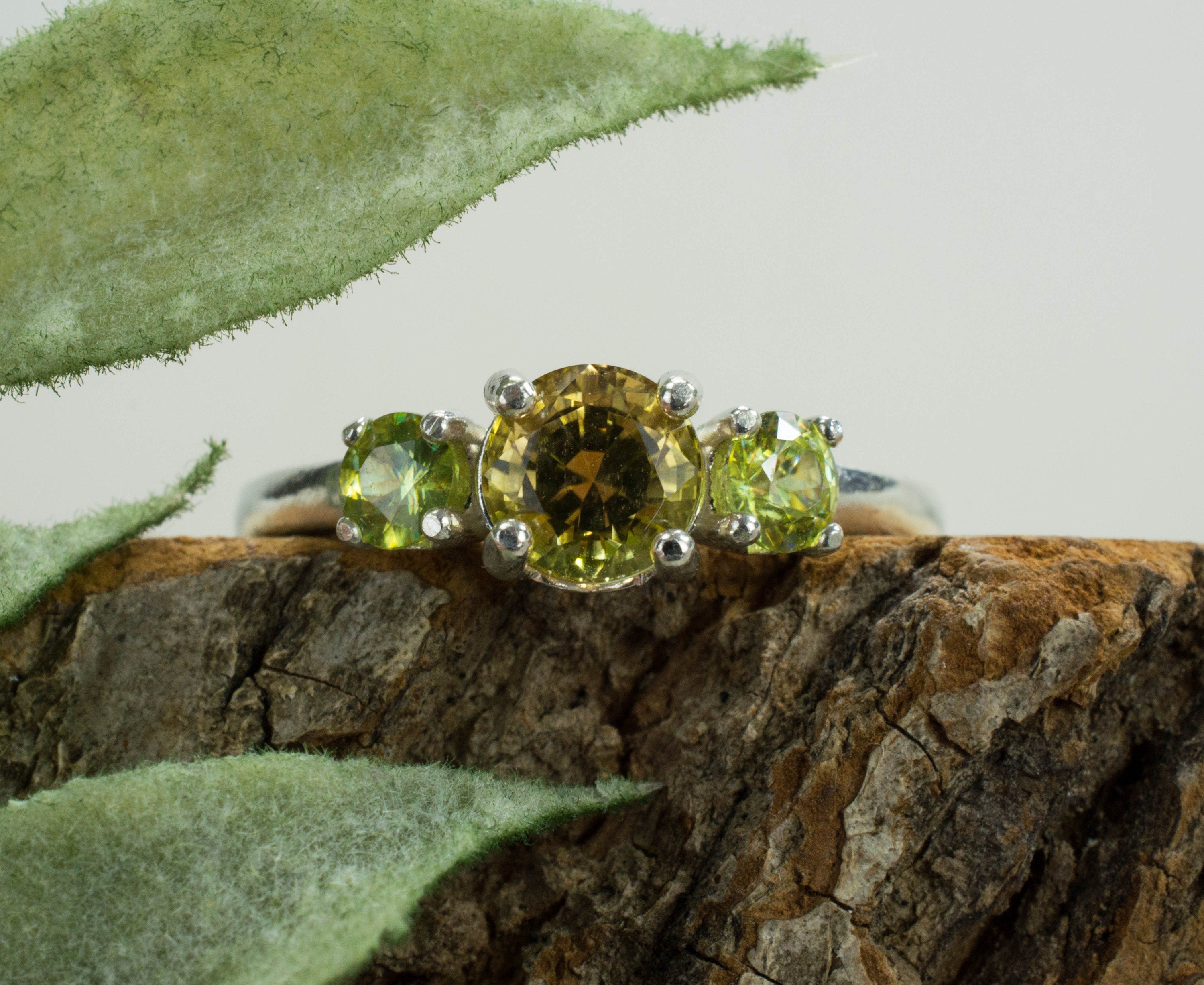Yellow Tourmaline and Sphene Sterling Silver Ring, Genuine Untreated Tourmaline and Sphene; Sphene Ring; Autumn Tourmaline Ring - Mark Oliver Gems