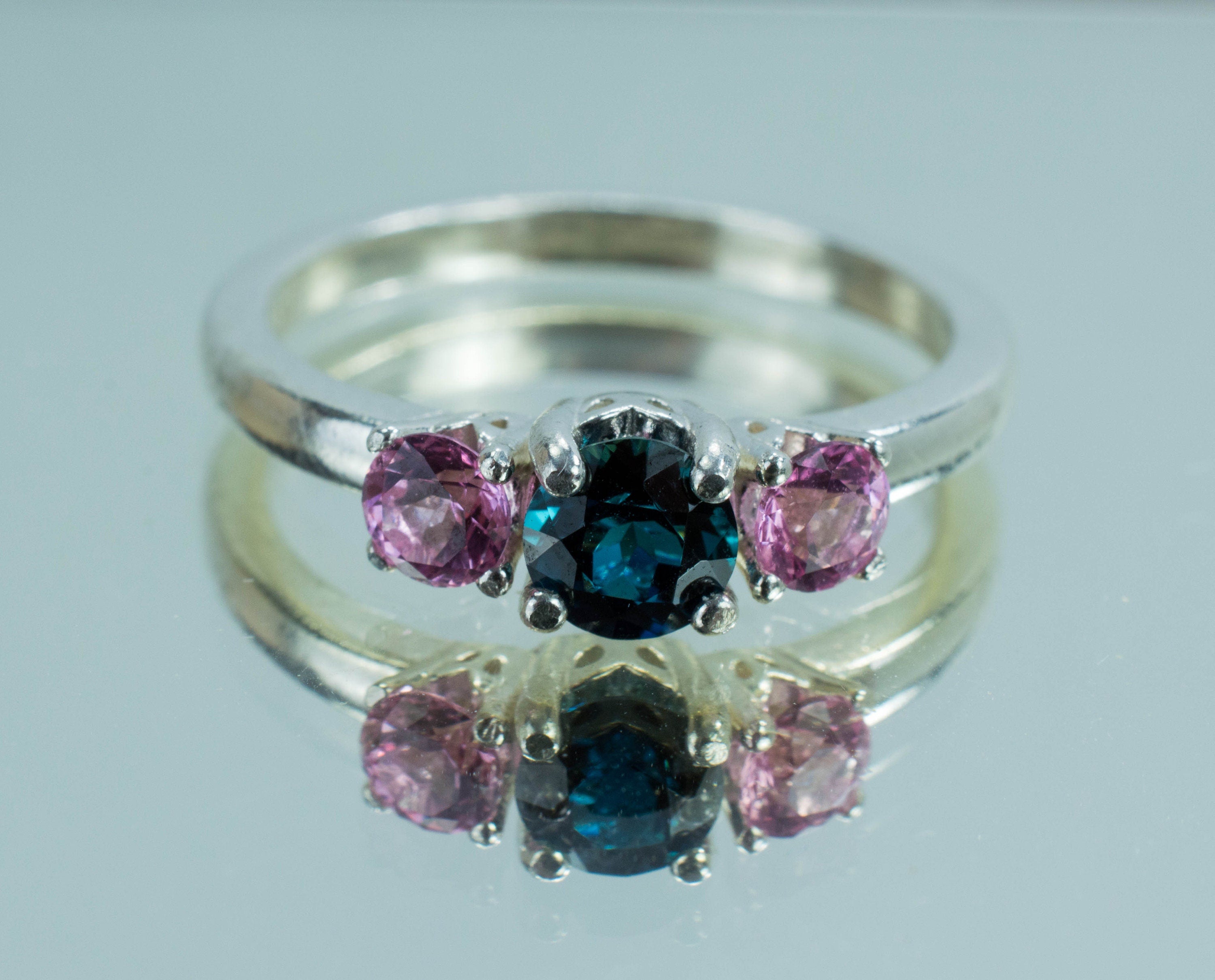 Indicolite Tourmaline and Pink Spinel Ring, Genuine Brazilian Indicolite and Vietnam Spinel; Spinel Ring; Indicolite Ring - Mark Oliver Gems
