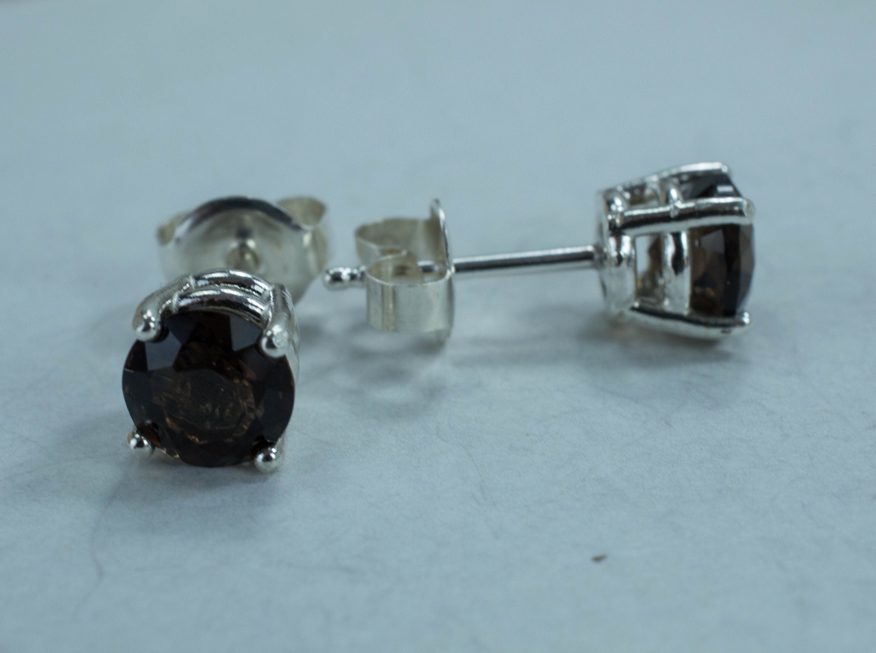 Smoky Quartz Sterling Silver Earrings; Genuine Untreated USA Quartz; Smokey Quartz Earrings; 1.570cts - Mark Oliver Gems