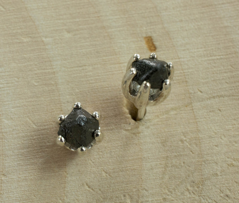 Black Diamond Sterling Silver Earrings; Natural Untreated Ethiopian Diamonds; 1.235cts