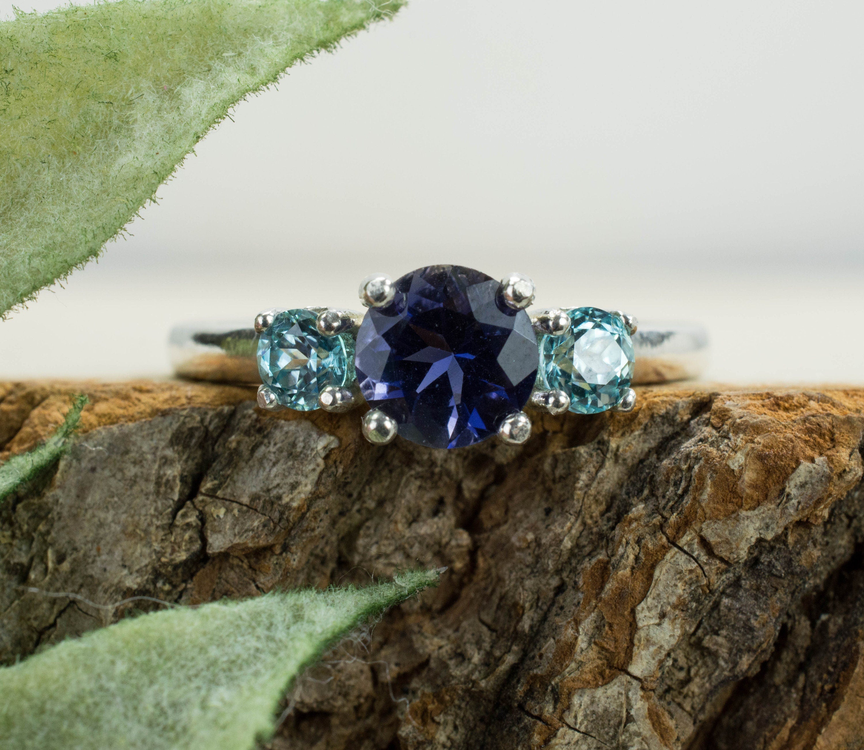 Iolite and Blue Zircon Ring; Genuine Iolite and Zircon; Iolite Ring; Blue Zircon Ring - Mark Oliver Gems